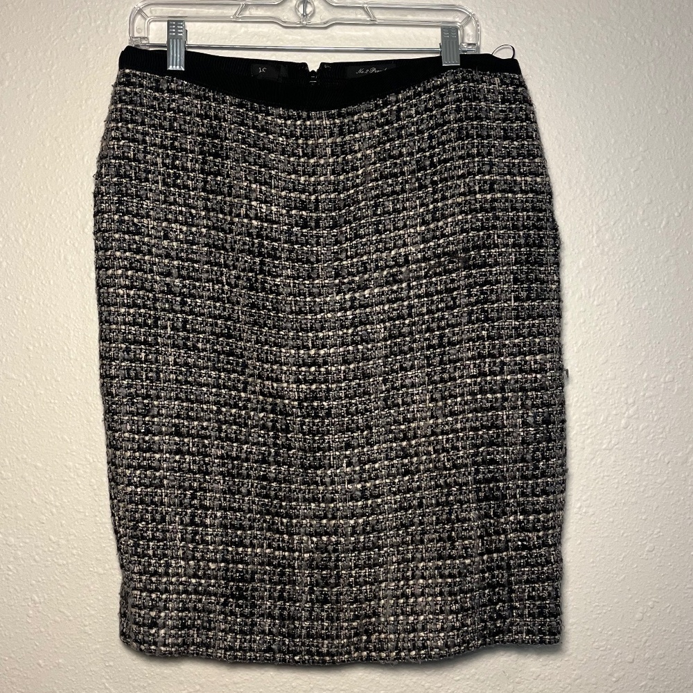J Crew Tweed No. 2 Pencil Skirt, Black/White, Size 8